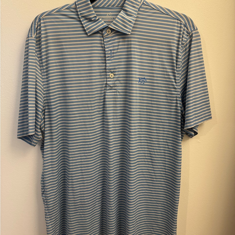 Southern Tide Blue and White Striped Polo Shirt